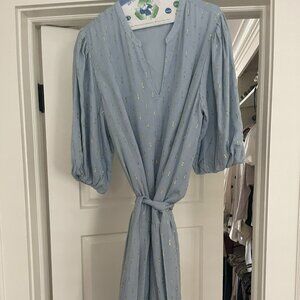 Roller Rabbit Blue Valonia Soft Metalic Gold Puffed 3/4 Sleeve